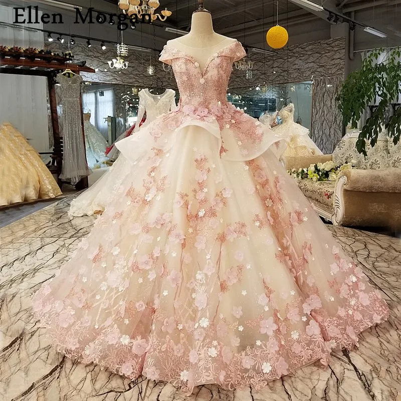 Elegant Pink Lace Princess Wedding Dresses 2018 African